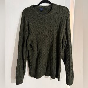 J. Crew Dark Green Cable Knit Crewneck Sweater Sz L
